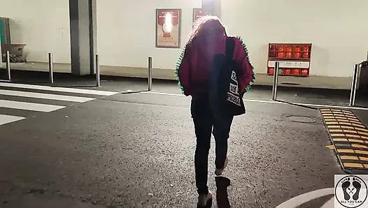 Crazy Rebeca Addams in Jeans Buttcrack at the Supermarket