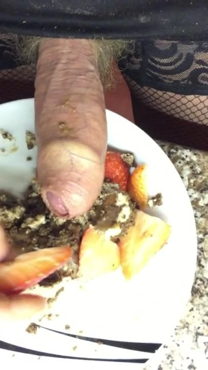 cock with cake and strawberries