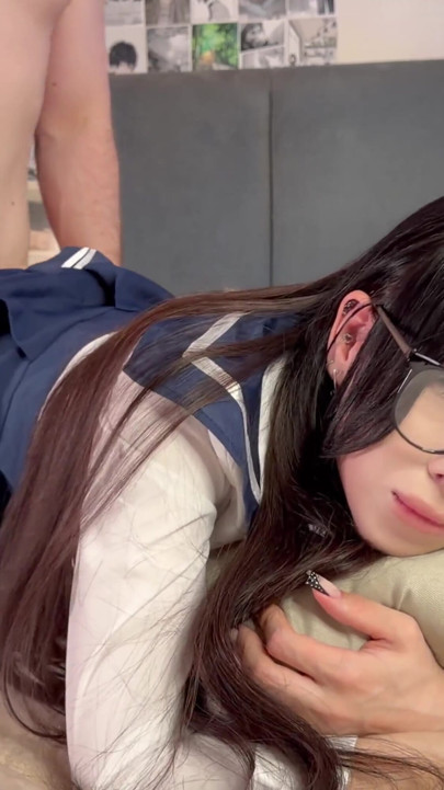 Japanese Schoolgirl Stepsister Begs For Rough Sex & Gets Massive Cum Facial All Over Her Glasses | Clip 1