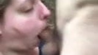Wife sucking stranger's cock outside and swallowing