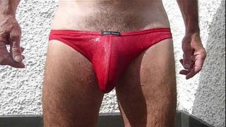 Wet red thong