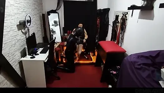 Latex Domme MILF Tramples Slave Dripping in Sweat