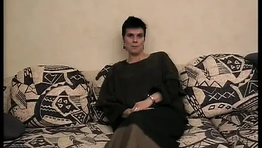 Slutty German whore gets sprayed with jizz during the interview
