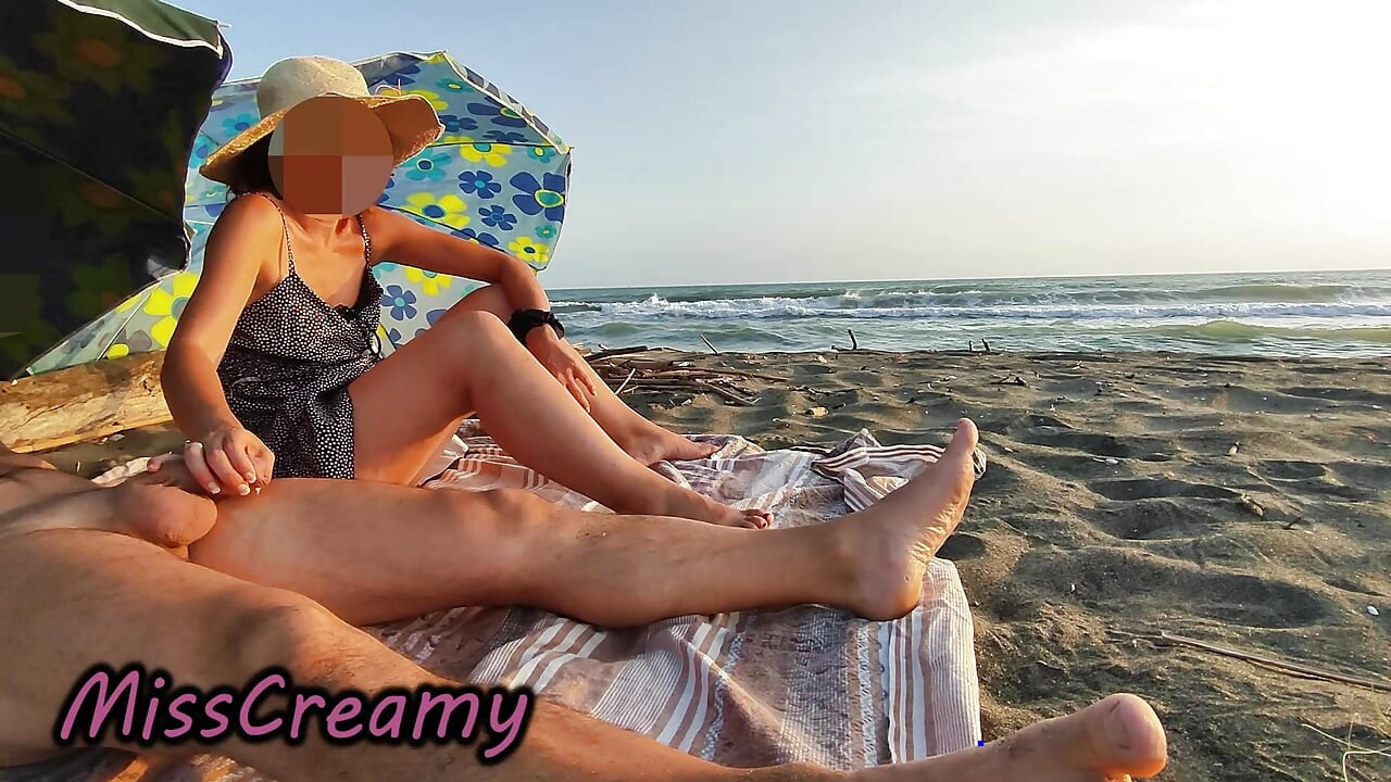 French Teacher Extreme Public Blowjob on Nudist Beach with Voyeurs and Cumshot
