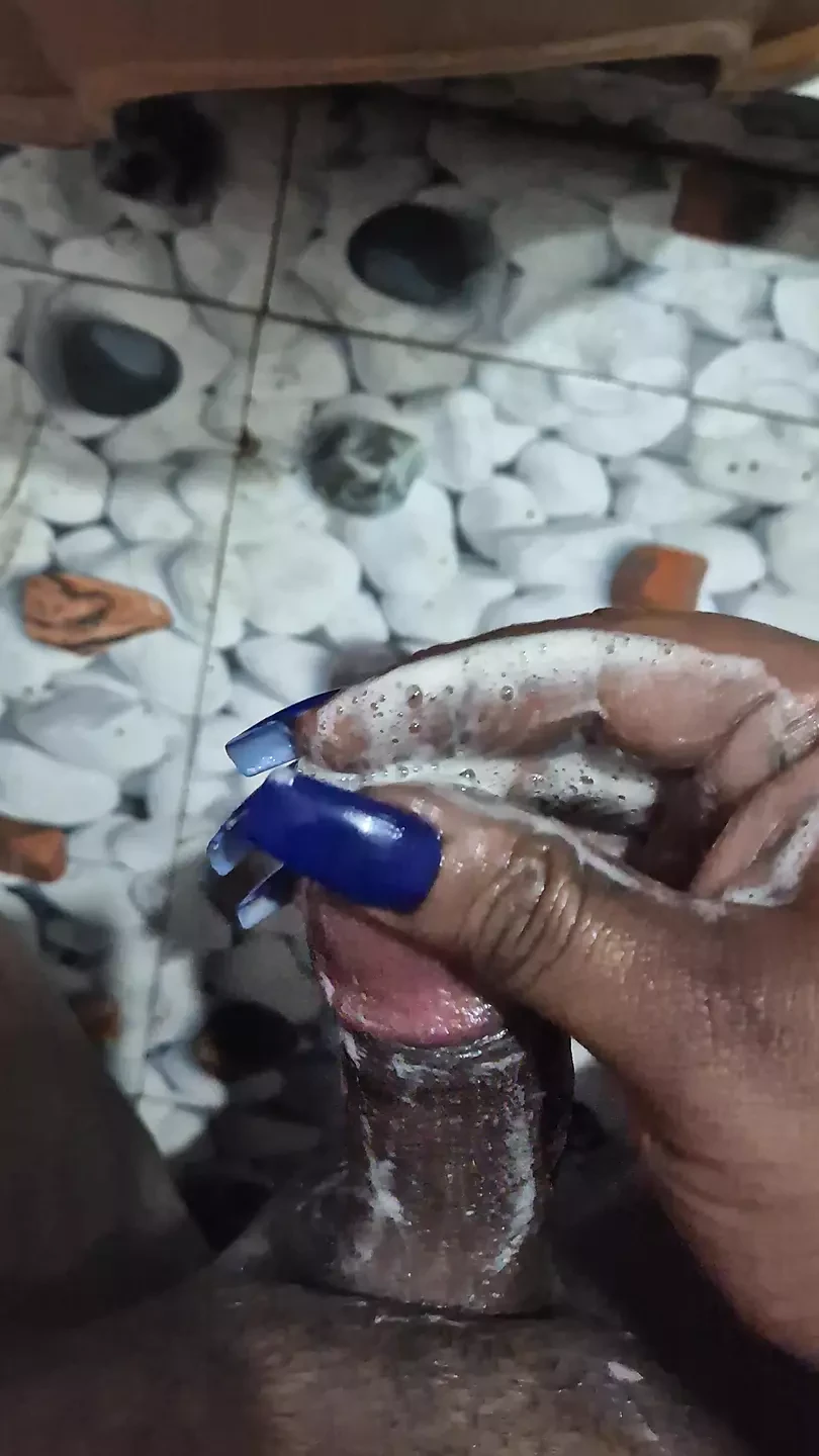 Blue nails creamy cock