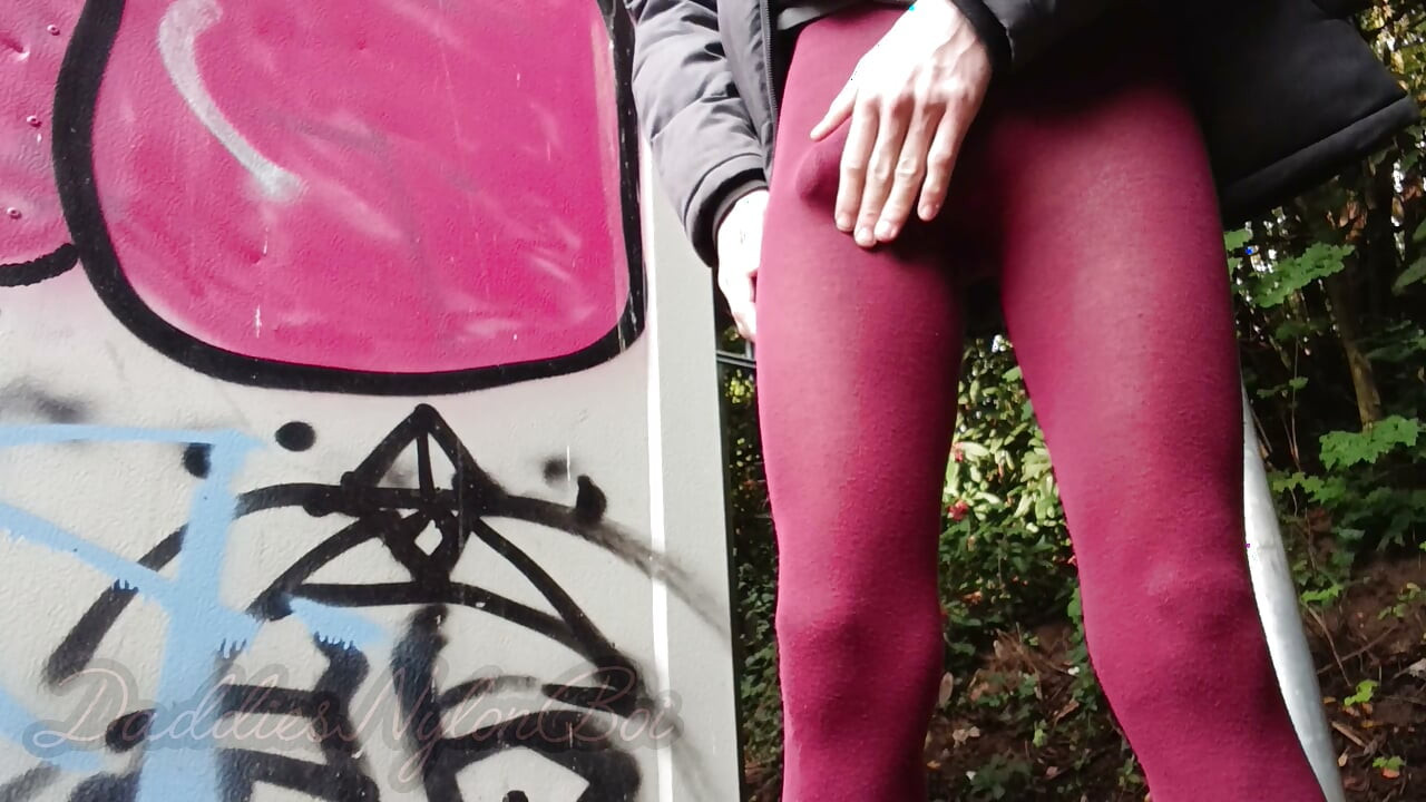 Hairy Sissy in Nylons - Jerking Off in the Nature