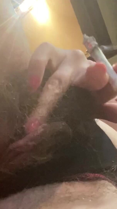 Hairy girl in black panties smoking and playing around fetish video | Clip 2