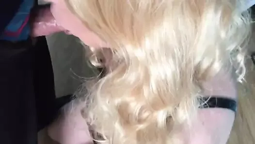 Blonde cd sucks my cock and swallows a load