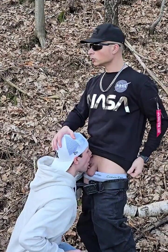 Outdoor Sex in the Woods with My Gay Slut - He Sucked Me Before Taking My Dick Bareback