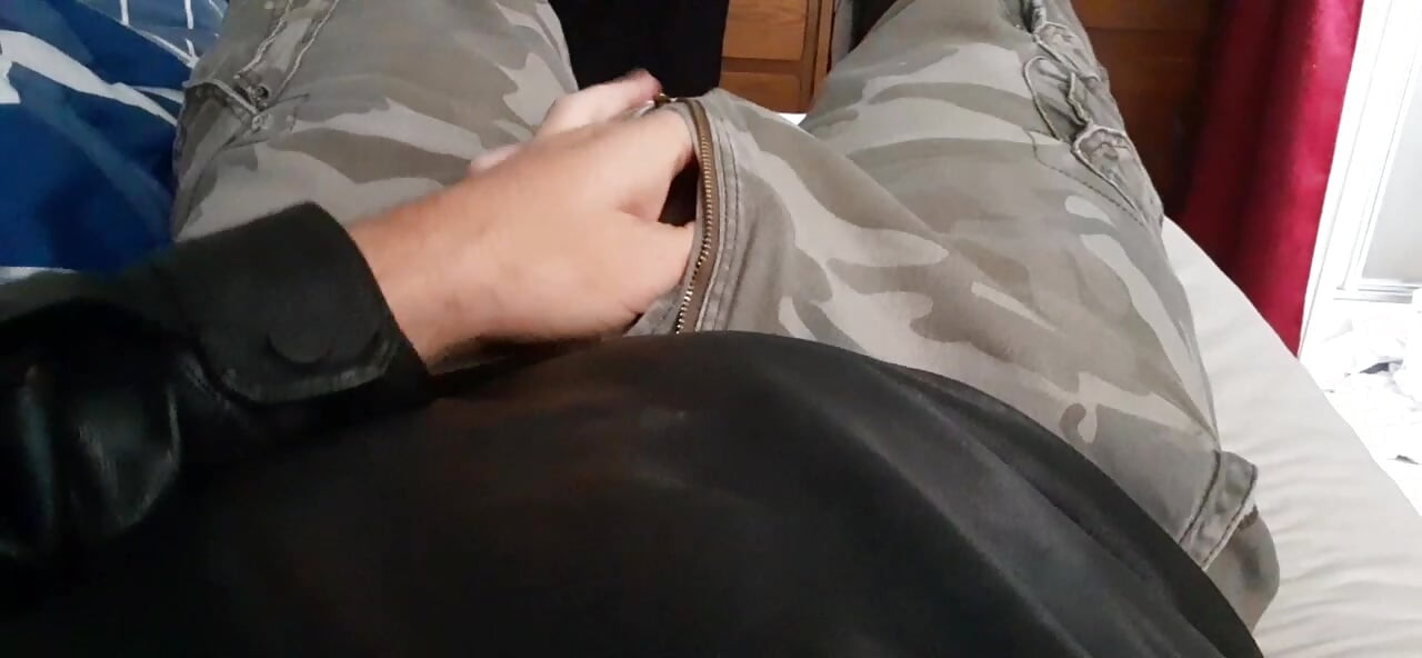 Cum on leather and cargo pants
