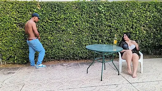 This curvy Latina slut is looking to grind her big butt against the pool guy's massive cock right out in the open!