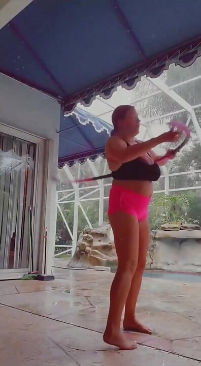 Rainy Day Topless Poolside Workout! Would You Be My Personal Trainer?