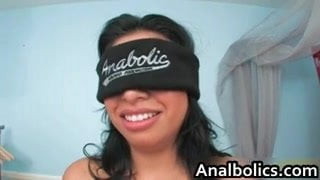 Blindfolded busty latina sucking big