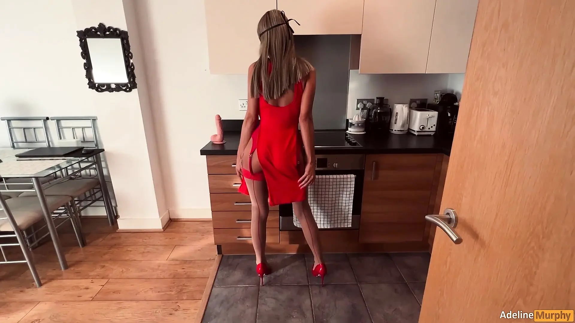 Red Lingerie Kitchen Fuck