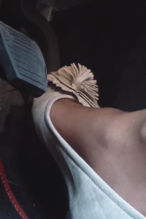 Pedal Pumping and Driving in Highway in Soft Worn Out Flats and Nylon Socks