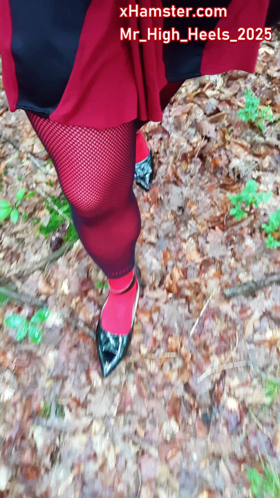 Red legs in shoes.