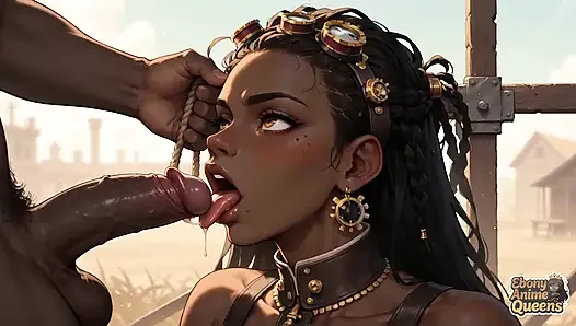Ebenholz-königin verführt mit wüste, oral, steampunk-sex.