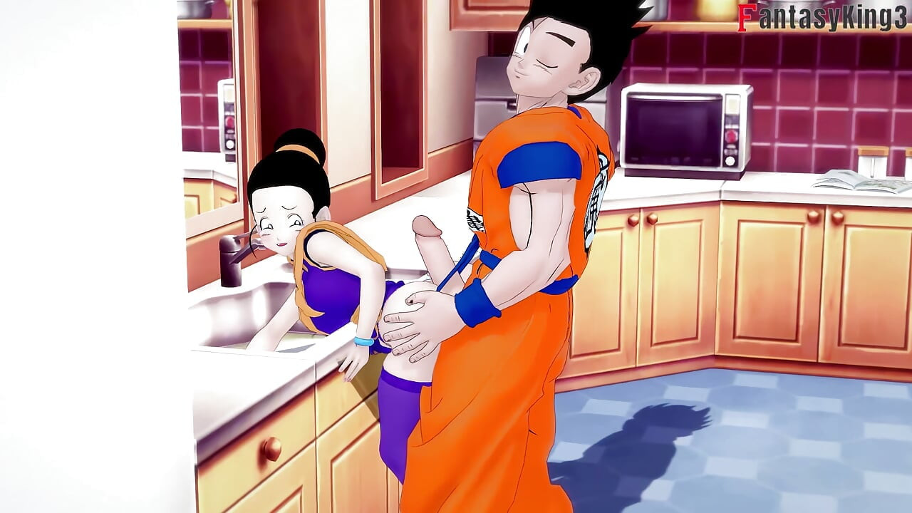 Chichi komt vast te zitten in de gootsteen en Gohan neukt haar - Dragonball Zex-serie