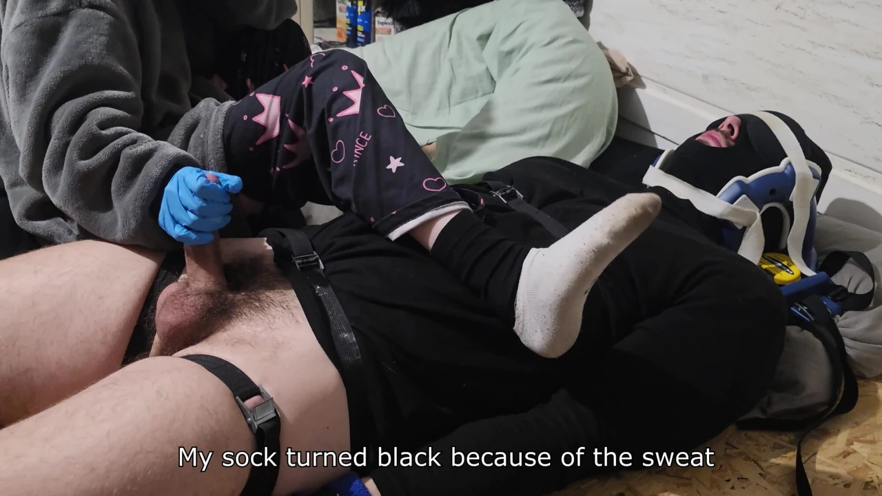Blue Latex Glove Handjob On Glans While Smelling Unbearable Stinky Socks Nylon And Feet With Long Post Orgasm Torment