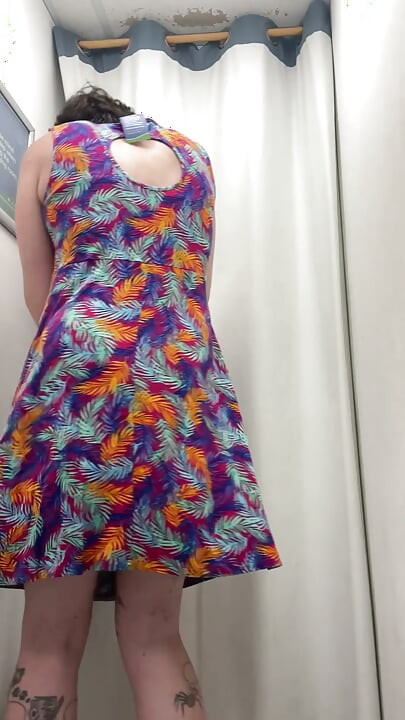 Striptease in a Shop as I Get Naked to Try on Dresses and a Bikini Top