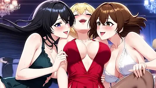 Hentai Lesbian threesome at a private party Part 2 Electro Blues