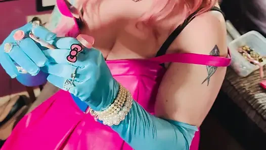 It's A Sin! Tina Snua In Leather & Satin Gloves Smokes A Cork Cigarette - OMI OME Snap Inhales Drifting Smoke Smoker