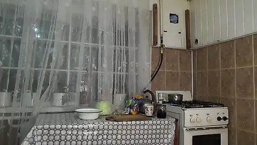 Sexy messy housewife with big tits ! JOI! Tits covering in food!