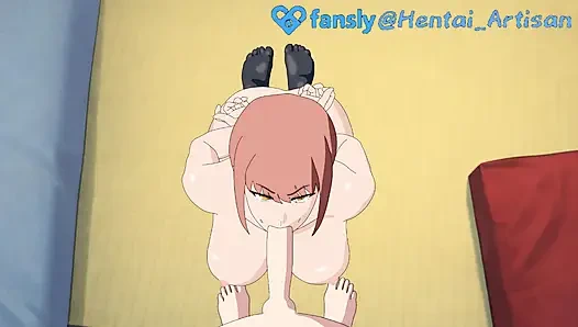 MAKIMA FULL HENTAI  BLOWJOB POV  DOUBLE PENETRATION  DEEPTHROAT