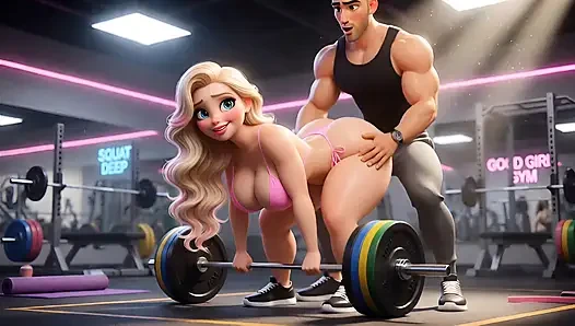 Üstsüz sarışın spor salonu sürtüğü itaatkar egzersiz eğitimi