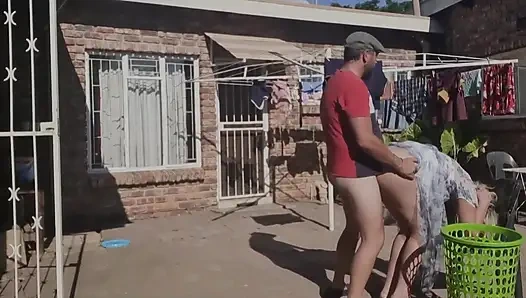 Outdoor Fucking While Taking off the Laundry