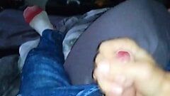Solo Jerk Off & Cum in bed wearing jeans