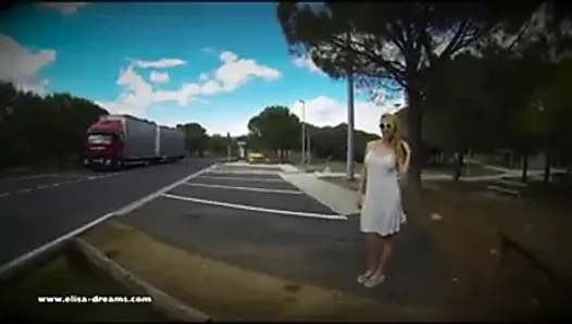 Flashing naked on a rest area for the truckers