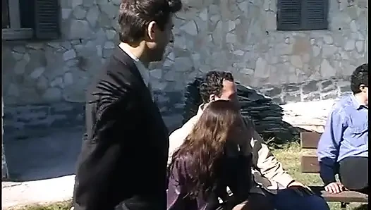 Double cock I sexy blonde in the garden