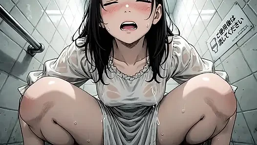 Japanese female student urinating in the restroom