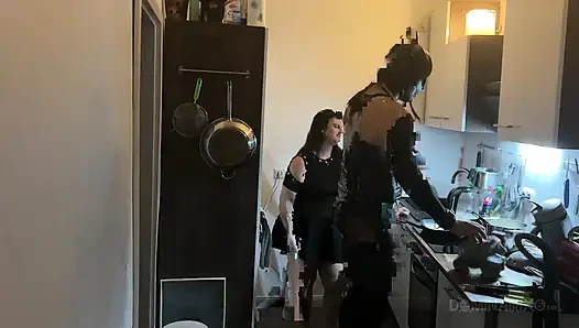 Dominant MILF Stretches Latex Sub's Ass Wide in Kitchen
