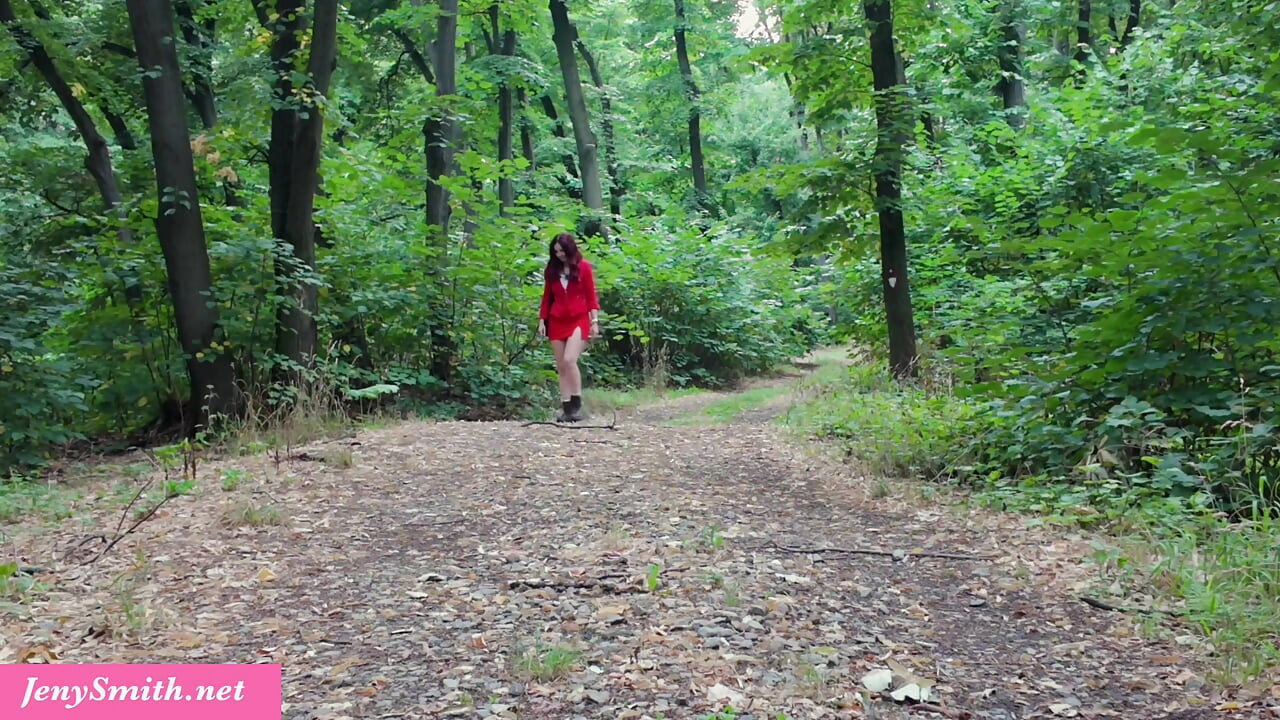 Hot MILF Jeny Smit masturbates outdoor in the woods with an anal dildo