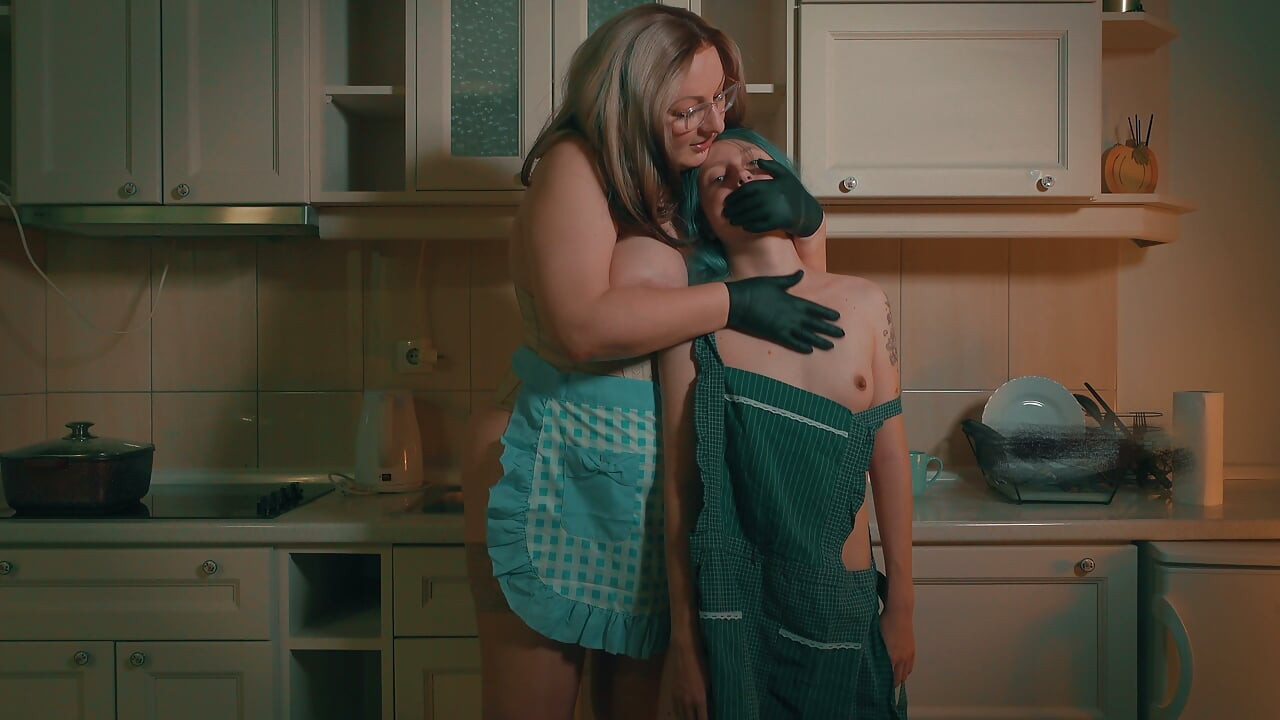 Shut the Fuck Up and Take It - Stepmom Gags Skinny Stepdaughter in the Kitchen