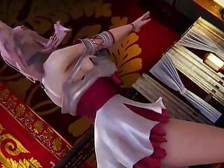 Sexy Pink Asian Cat Girl - Dancing In Dress Without Panties