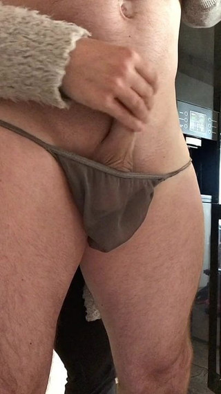 Ballbusting the cum out of hubby in panties