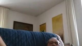 Grandpa cums in his sofa