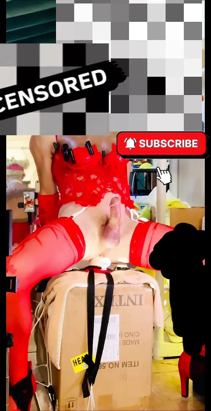 Red Lingerie Shemale Riding Big Cock