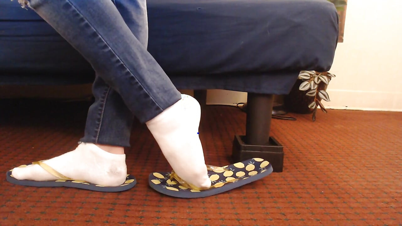 White Ankle Socks Big Worn Flip Flops
