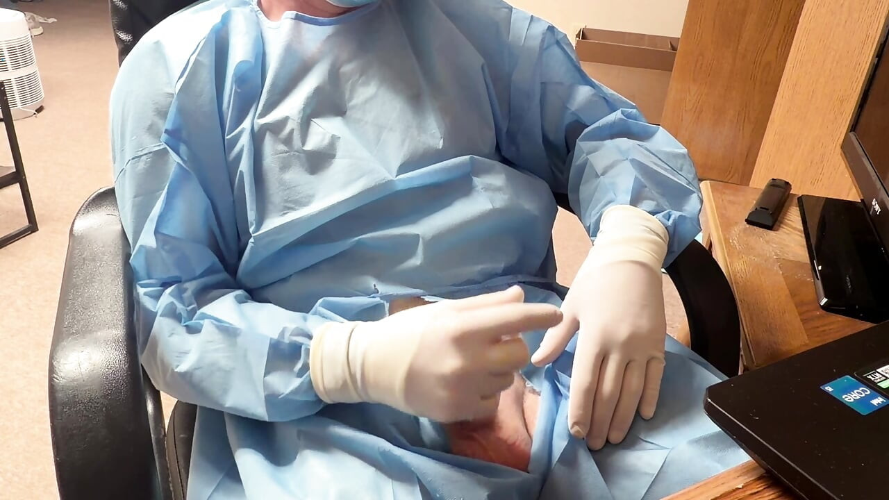 Piss Test with Surgical Gloves and Huge Cumshot