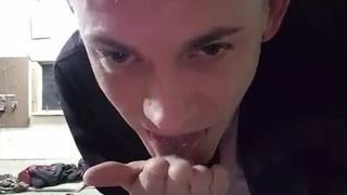 Twink jerks off and eats his cum