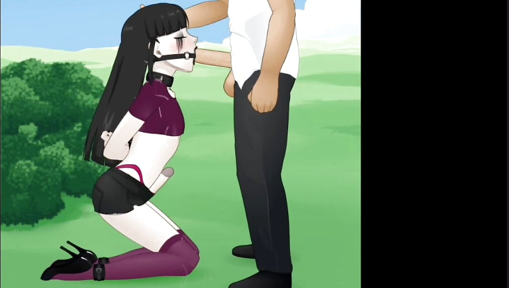 Public bondage femboy blowjob + deepthroat with mouth ring