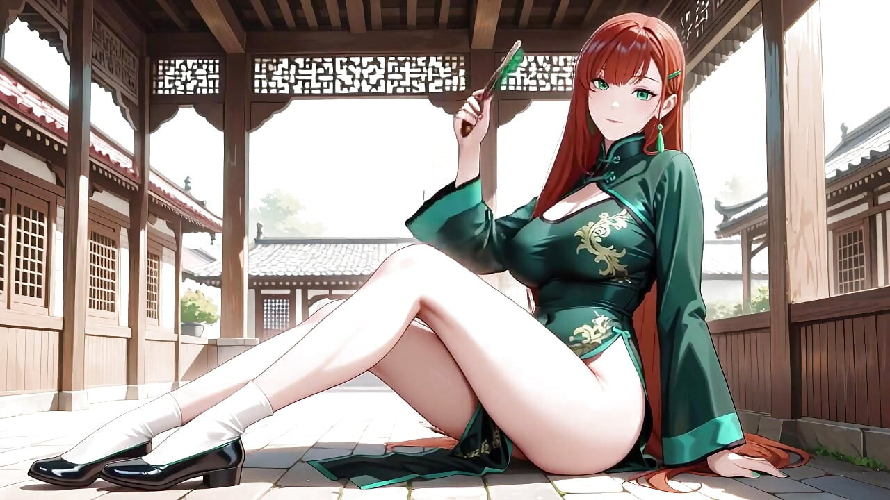 Red Hair & Emerald Qipao! Lazy Seduction in the Eastern Courtyard.