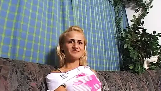 Blonde teen at casting showing her small tits