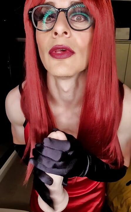 Dressed up in Lingerie and as a Red Head, Mistress Jessica Tantalises and Teases Away with Her Big 10 Dildo