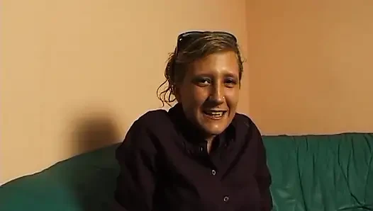 Small titted blonde rubs and fingers her pussy at the casting