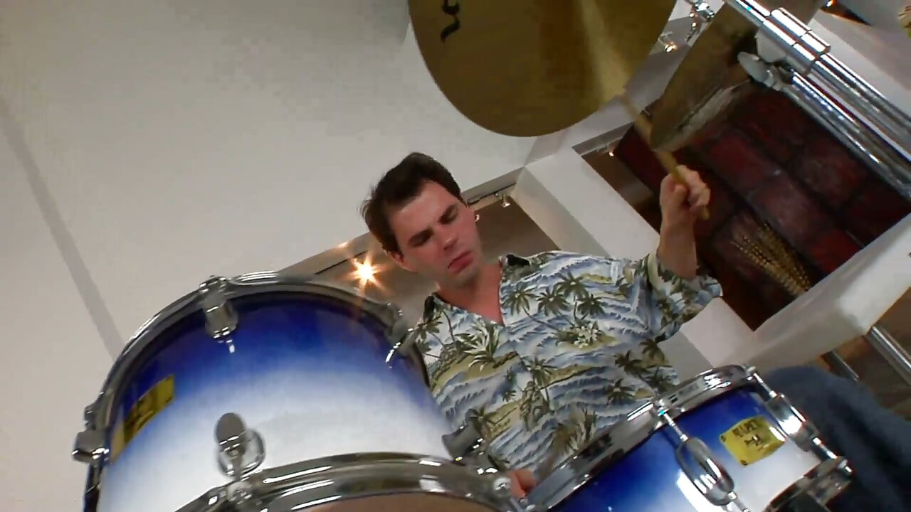 Amazing blonde sucks the cock of a young drummer